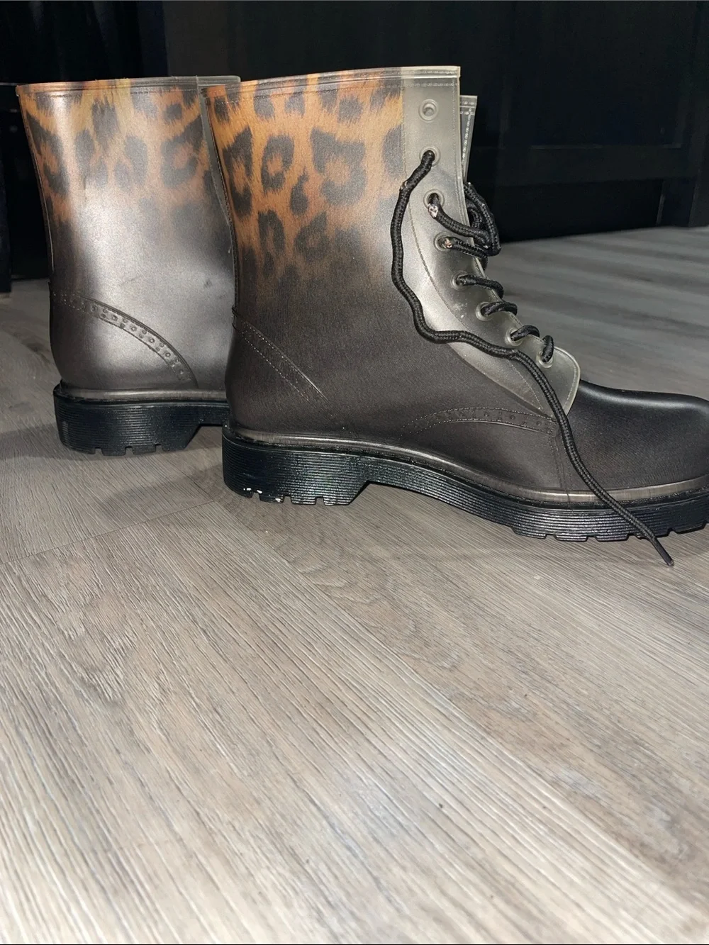 Leopard Print Combat Boots - Men's Brown/Black